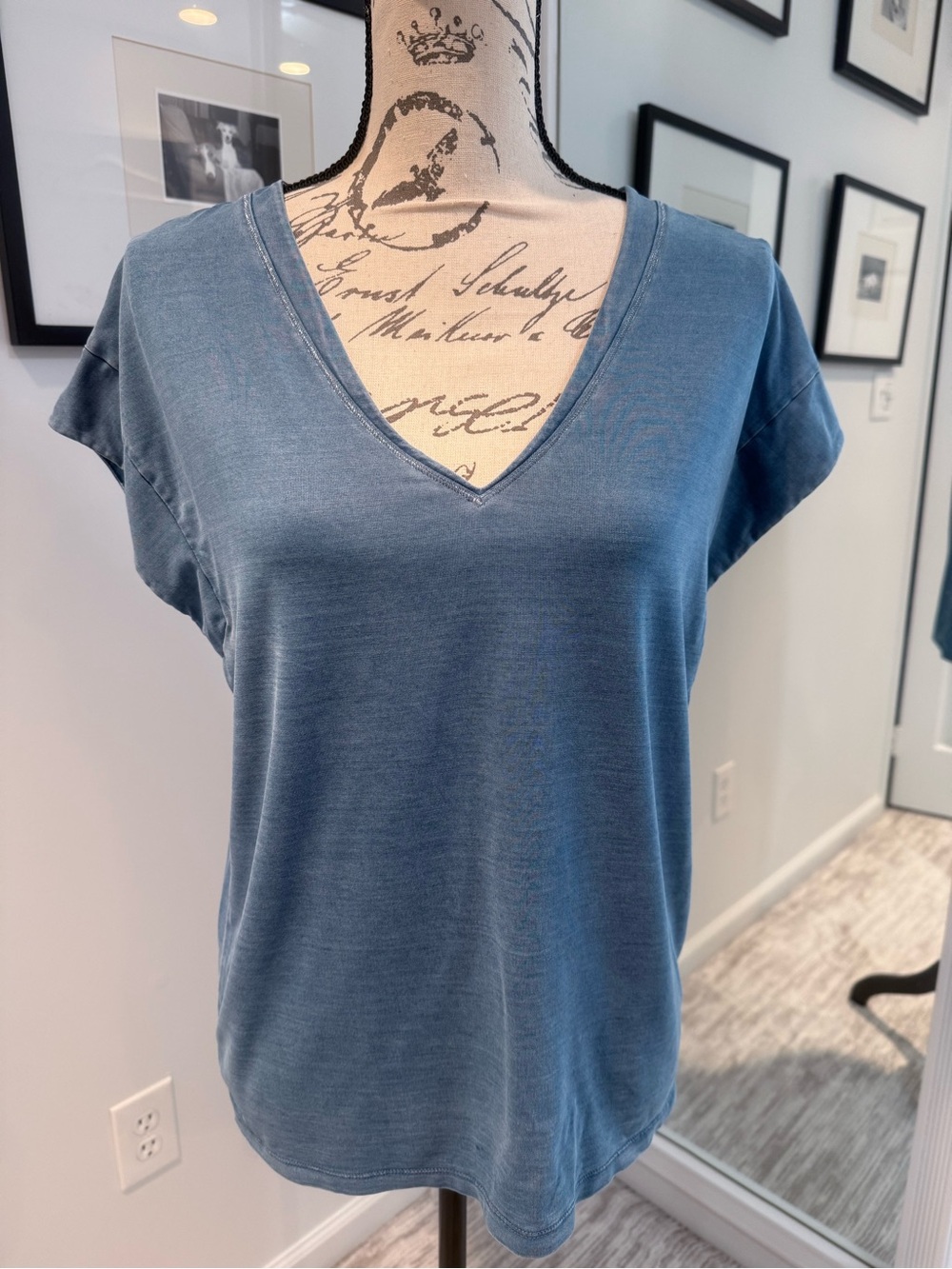 White House Black Market Dusty Blue V-Neck Short Sleeve Top